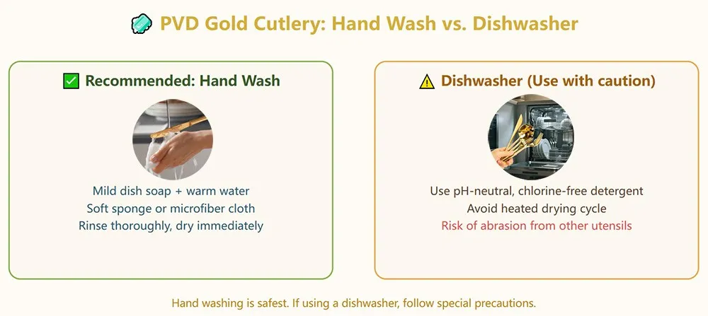PVD Gold Cutlery: Hand Wash vs. Dishwasher PVD Gold Cutlery: Hand Wash vs. Dishwasher